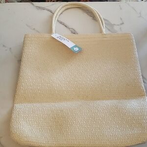 Woven Faux Straw Tote Bag 15 by 14 Inches